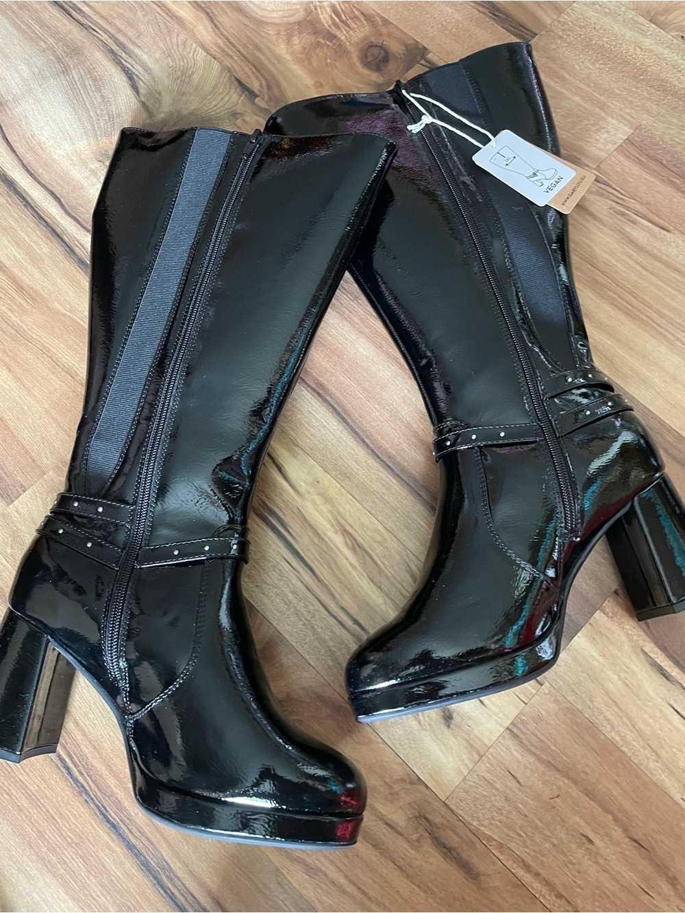 Gabylou Black Patent Platform Knee-High Boots Women's Size 38